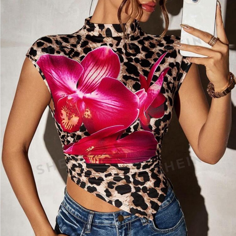 Leopard Print Floral Top
